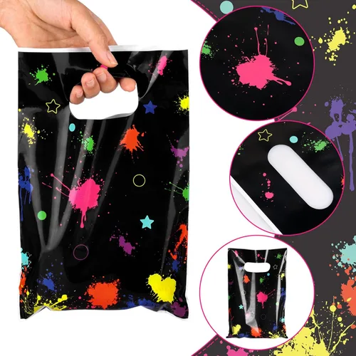 Miniatura 7 de Hxezoc 50 Piezas Bolsas de Caramelos de Neón Brillan en la Oscuridad Bolsas de Golosinas Bolsas de Plástico Coloridas para Treats Envoltura de Negro