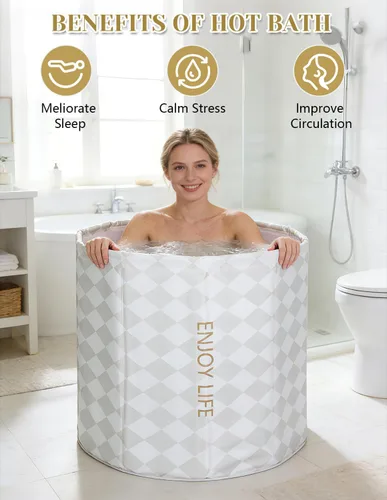 Miniatura 4 de Bañera portátil para adultos, bañera plegable independiente para ducha, bañeras de hielo caliente con espuma térmica gruesa para mantener