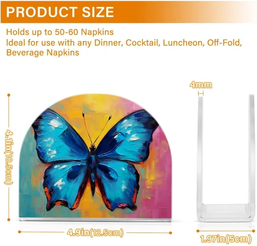 Miniatura 3 de Napkin Holder Oil Painting Butterfly Napkin Holders for Tables, Clear Acrylic Napkin Holders Cocktail Napkin Holder for Kitchen Restaurant Bar Home