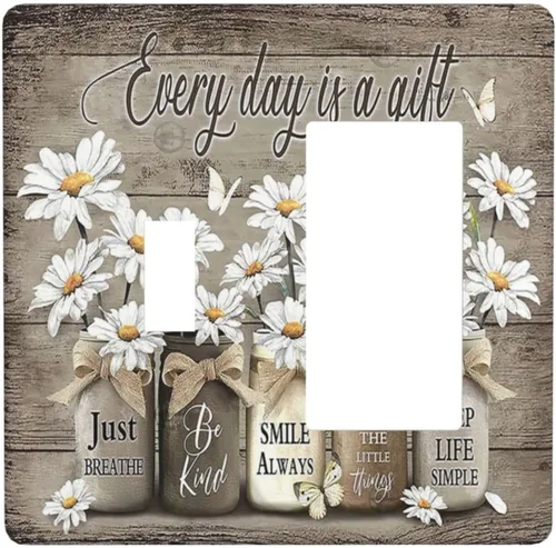 Miniatura 152 de Placa de pared dúplex de receptáculo de dispositivo de 1 gang de madera envejecida blanca gris con veta de tablón, cubierta de enchufe eléctrico