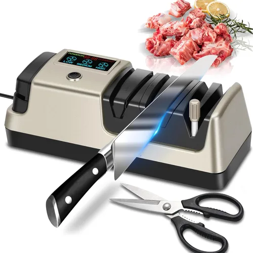 Miniatura 11 de Afilador de cuchillos eléctrico 5 en 1 para cuchillos de cocina, 3 velocidades ajustables, afilador de cuchillos 100% diamante para cuchillos