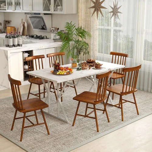 Miniatura 8 de HOMCOM Juego de 4 sillas de comedor Windsor, sillas de cocina de madera estilo granja con estructura de madera de goma y respaldo de aspas para Negro