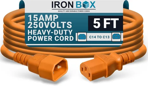 Miniatura 55 de IronBox Electric - Cable de Alimentación C14 a C13 de Servicio Pesado, 15A, 250V, Cable de Extensión para Computadora 14/3 AWG - Cables