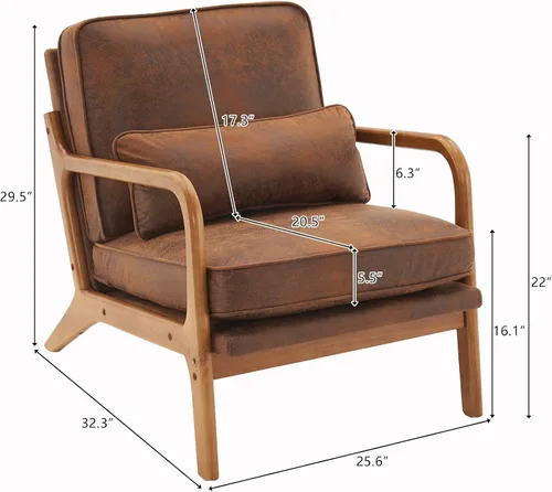 Miniatura 2 de Silla decorativa con respaldo medio, respaldo inclinado, cómodo cojín extraíble, asiento tapizado, sillón de mediados de siglo, sillón de ocio