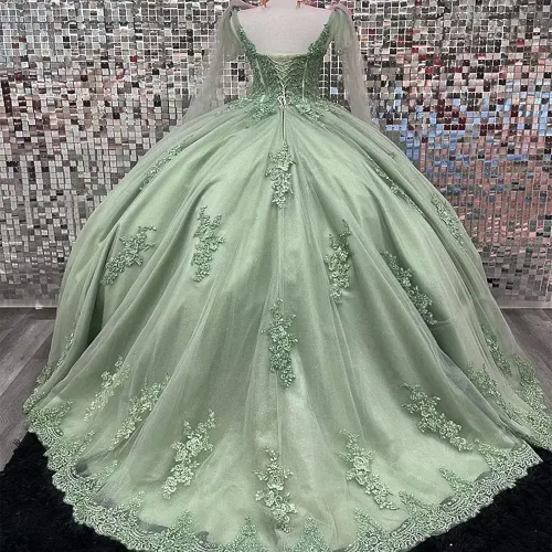 Miniatura 2 de Vestidos de quinceañera con hombros descubiertos vestidos de tul hinchados para vestido de 15 años de encaje apliques vestido de fiesta Ftu01