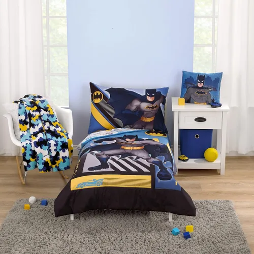 Miniatura 9 de Warner Brothers Batman The Caped Crusader - Juego de sábanas de 2 piezas para niños pequeños, sábana bajera ajustable y funda de almohada reversible