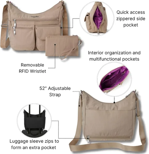 Miniatura 87 de Baggallini womens Everywhere Bagg Crossbody Women 11x9 Lightweight Nylon Hobo Water-resistant Travel Bag W/Rfid