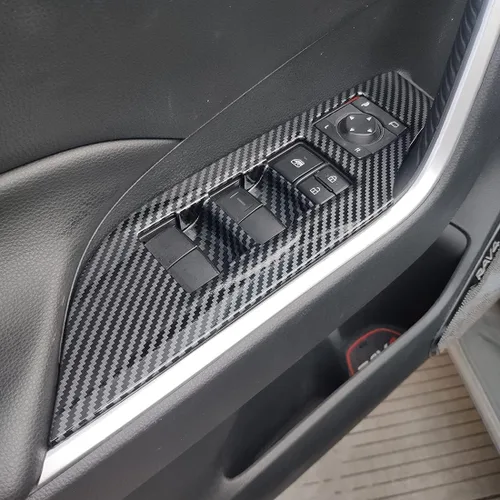 Miniatura 4 de ruihe 4 piezas de fibra de carbono color coche interior puerta ventana ventana panel cubierta ajuste ajuste para Toyota RAV4 2019 2020 2021 2022