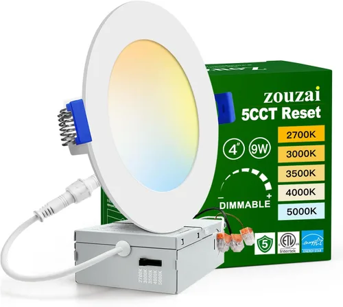 zouzai Paquete de 1 lámpara de techo empotrable LED ultrafina de 4 pulgadas 5CCT con caja de conexiones, 2700K/3000K/3500K/4000K/5000K