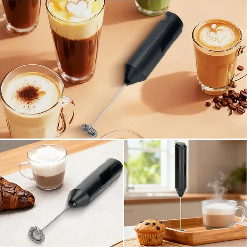 Miniatura 8 de Espumador de leche de mano, máquina de espuma eléctrica a pilas, mezclador de bebidas con batidor de acero inoxidable para café, matcha, lattes