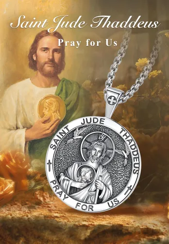 Miniatura 372 de EUDORA Collar de plata de ley 925, San Cristóbal y San Benito, San Miguel, Virgen María, San Judas Tadeo, Cruz de Buen Pastor y Arcángel, Medalla