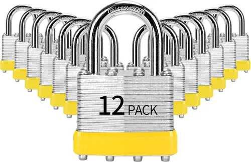 Miniatura 9 de Candados con llave similar, paquete de 6, cerradura con llave de acero laminado (1-9/16 pulgadas, 1.575 in), candados con la misma llave, grillete