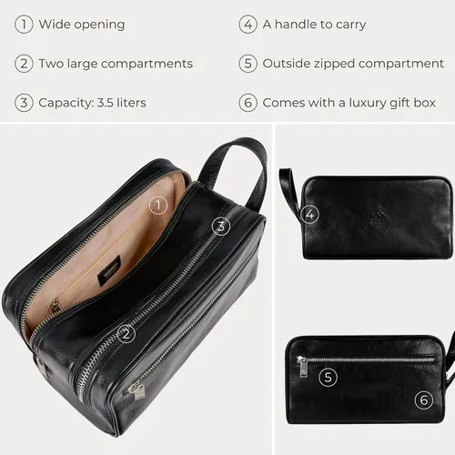 Miniatura 6 de Time Resistance Bolsa de cosméticos de cuero - Kit de aseo italiano Dopp (negro)