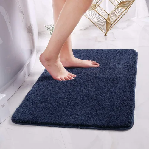 Alfombra de baño de 16 x 24 pulgadas, microfibra de felpa lanuda absorbente de agua, lavable a máquina, antideslizante y suave, color azul oscuro