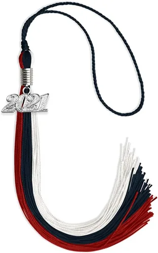 Miniatura 69 de Endea Graduation Borla de triple color con gota de fecha plateada (negro/dorado/granate, 2020)