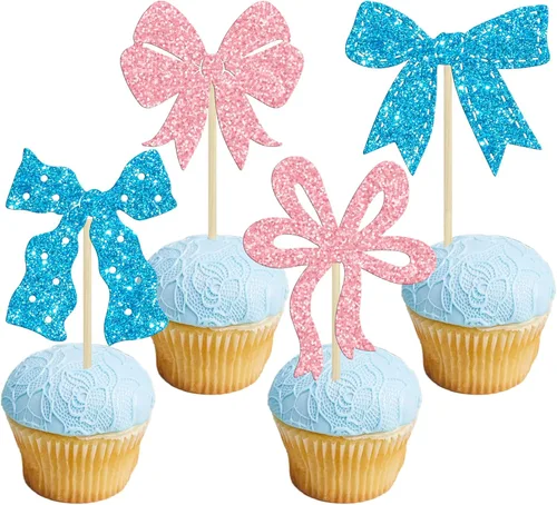 Miniatura 10 de Ephlyn 24 Piezas Adornos para Cupcakes con Lazo Rosa - Decoraciones de Cupcakes con Moño para Nupcial, Baby Shower, Fiesta Temática de Boda - Negro