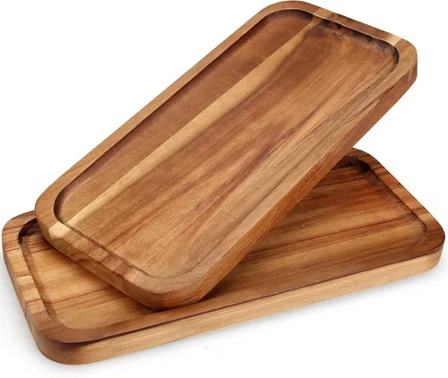 Miniatura 8 de 2 bandejas rectangulares pequeñas de madera decorativas de madera de acacia, platos de queso, bandejas pequeñas para sándwiches de postre, platos