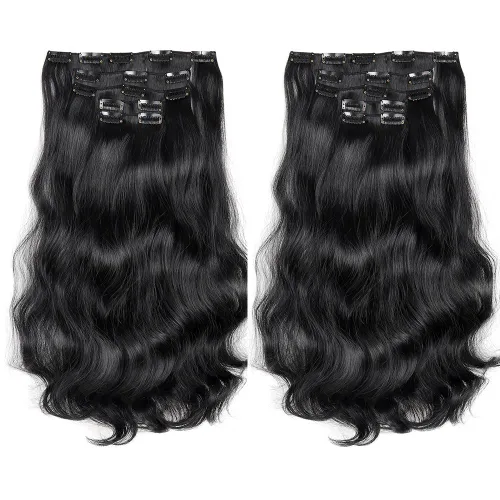Miniatura 41 de Extensiones de cabello negro lacio, 2 juegos de extensiones de cabello con clip para mujeres, Halloween, 5 piezas de 22 pulgadas, piezas de cabello