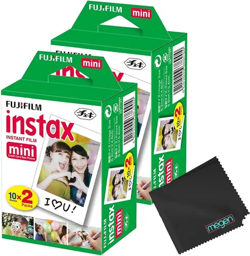 Fujifilm Mini Película Instantánea (Blanco) para cámaras Fujifilm Mini 8,9,11,12,50s, 25, 7s, 90, 300, Instax Mini Link con paño de microfibra de