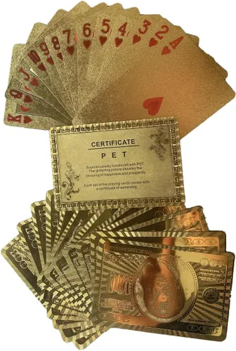 Miniatura 5 de Cartas de póquer de lujo de lámina de oro de 24 quilates con caja de madera, tarjetas impermeables para fiesta, camping, regalo de cumpleaños y Caja