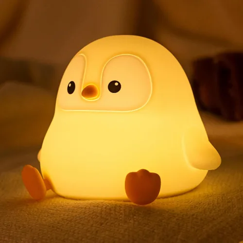 Linda luz nocturna de pingüino, lámpara de animales, silicona de grado alimenticio, recargable, atenuable en 2 niveles, luz nocturna esponjosa para