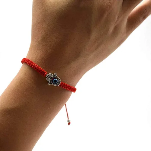 Miniatura 2 de MENGLINA Pulsera unisex hecha a mano de cuerda trenzada roja de la suerte Hamsa con dije de mal de ojo para mujer, pulseras ajustables y pacíficas