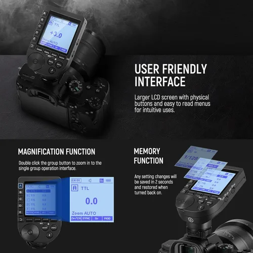 Miniatura 8 de NEEWER QPRO-S TTL Disparador de flash inalámbrico compatible con Sony 1/8000s HSS Pantalla LCD grande Diseño inclinado 5 botones de grupo 9