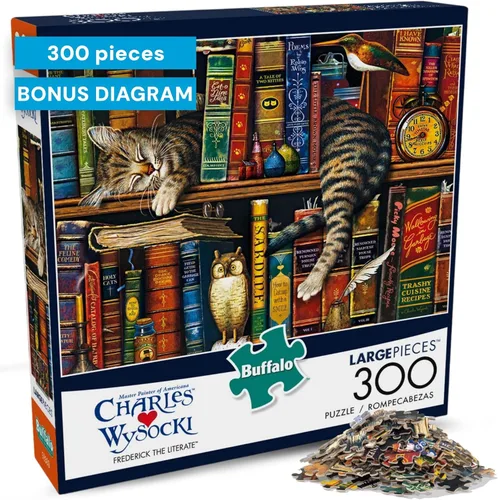 Buffalo Games - Charles Wysocki - Frederick The Literate - Rompecabezas de 300 piezas para adultos - Piezas grandes de gran tamaño - Rompecabezas