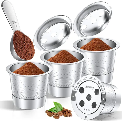CAPMESSO Tazas K reutilizables para Keurig: cápsulas de café de acero inoxidable actualizadas 2026 con 5 agujeros para Keurig K Supreme, K Slim, K
