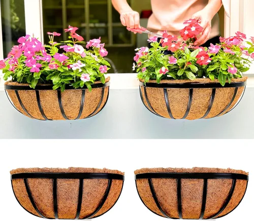 Miniatura 12 de LaLaGreen - Cajas de plantador para barandillas de terraza (61 cm, paquete de 6) Macetas de pared de metal para plantas al aire libre, color negro