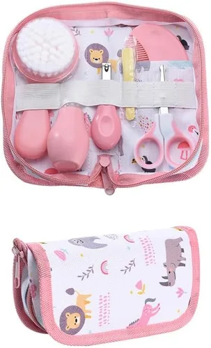 Kit de aseo para bebés, juego de cuidado de seguridad infantil con cepillo para el cabello, peine cortaúñas, aspirador nasal, kit esencial para Rosa