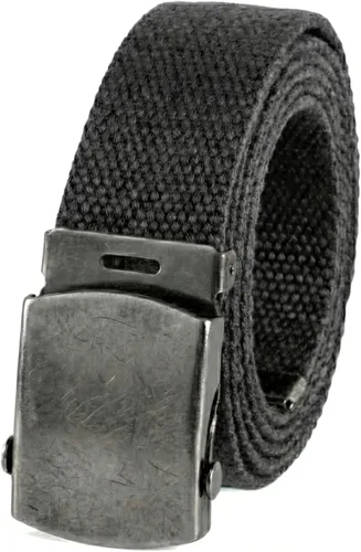 Miniatura 9 de Cinturón de tela de lona estilo militar hebilla de plata antigua/punta color sólido 54" de largo