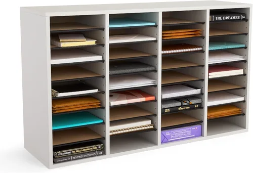 Miniatura 19 de Safco - Organizador de literatura, 12 compartimentos, buzón para oficina y aula con estantes ajustables, organizador de papel y correo de madera