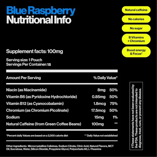 Miniatura 3 de Wip Bolsas energéticas, mezcla sin azúcar con 100 mg de cafeína natural, vitaminas B, minerales y L teanina para apoyo energético, preentrenamiento