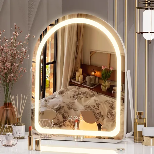 Miniatura 7 de Hasipu Espejo de tocador con luces, espejo de maquillaje LED arqueado de 11 x 14 pulgadas, espejo de maquillaje iluminado con luces, control táctil