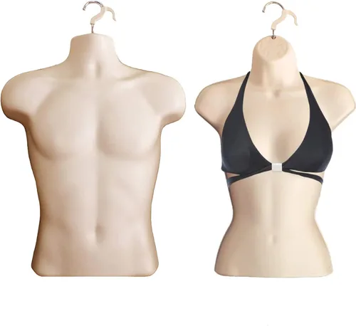 Miniatura 9 de Maniquí negro para hombre y mujer, cuerpo de espalda hueca, apilable, con ganchos para colgar, para exhibición de camisetas, encimera, espectáculos