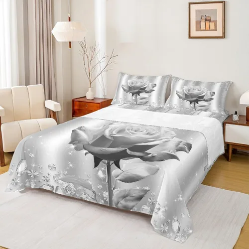 Miniatura 11 de Manfei Juego de sábanas de rosas rosas 3D tamaño individual, juego de ropa de cama brillante con purpurina rosa para decoración de habitación