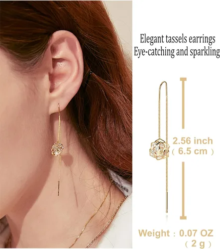 Miniatura 2 de Aretes colgantes de oro de 14 quilates para mujer, con borlas, de cadena larga, para dama de honor