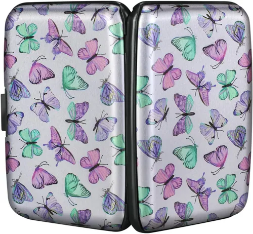 Miniatura 73 de ELFISH Mini cartera de aluminio RFID para tarjetas de crédito, funda de identificación de metal para hombres y mujeres, Happy Flower, Cartera Rfid