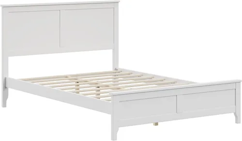 Miniatura 6 de Cama de plataforma de madera maciza de estilo moderno con cabecero, estribo, marco de cama de madera y patas de soporte central de madera maciza,