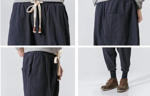 Miniatura 6 de LifeHe Pantalones harén holgados de lino para hombre