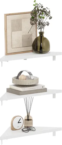 Miniatura 4 de Furinno Rossi - Estantes flotantes triangulares para pared, juego de 3 estantes geométricos de esquina, estantes montados en la pared para baño