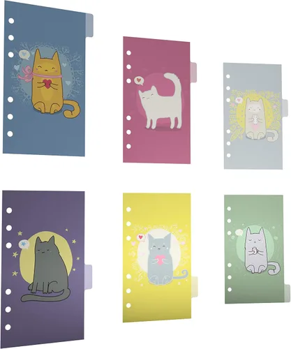Miniatura 4 de Discagenda 6 separadores de secciones de plástico, duradero, lindo gatito para planificador, organizador personal (A5/tamaño junior