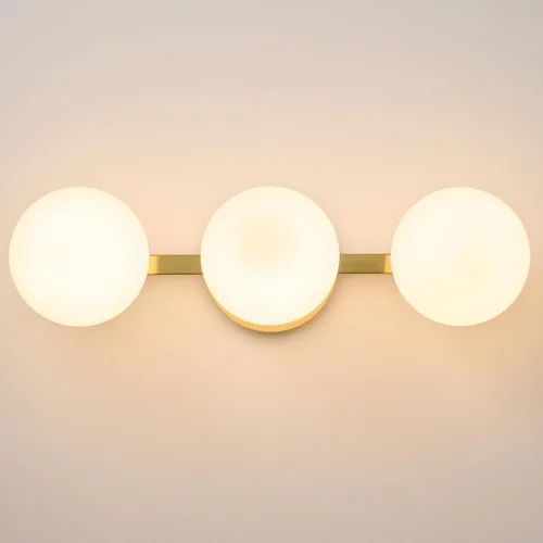 Miniatura 22 de Aplique de pared moderno de globo de vidrio: Luz de apliques esféricos dorados - Accesorio de luces de bola individual de latón pequeño para tocador