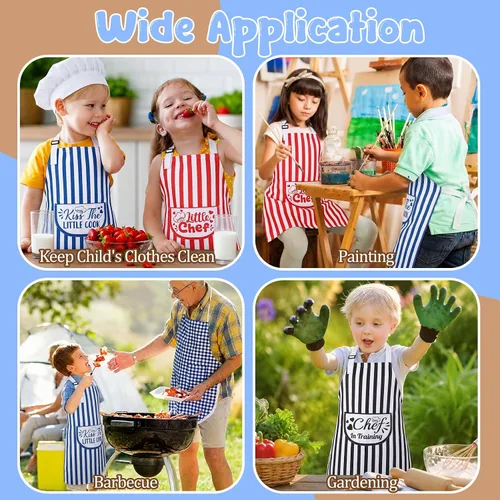 Miniatura 7 de Paquete de 3 delantales para niños para cocinar, ajustables, delantales divertidos con bolsillos para niños y niñas, pintura, hornear Kitchen