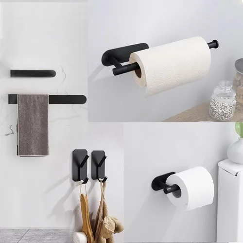 Miniatura 8 de HUFEEOH Juego de Accesorios de Baño Adhesivos, Juego de Ferretería de Baño de 6 Piezas Toalleros para Baño Montados en la Pared Juego de Barras