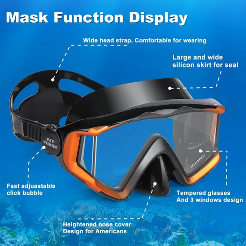 Miniatura 5 de Máscara de buceo Pano 3 para adultos, máscara de esnórquel de vidrio templado, máscara de natación antivaho sin fugas, gafas de natación