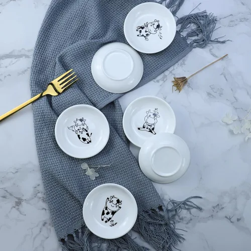 Miniatura 7 de Divertidos platos de cerámica con diseño de vaca y pájaro de caricatura, platos de condimentos, cuencos de sushi y soja, platos de aperitivo, platos