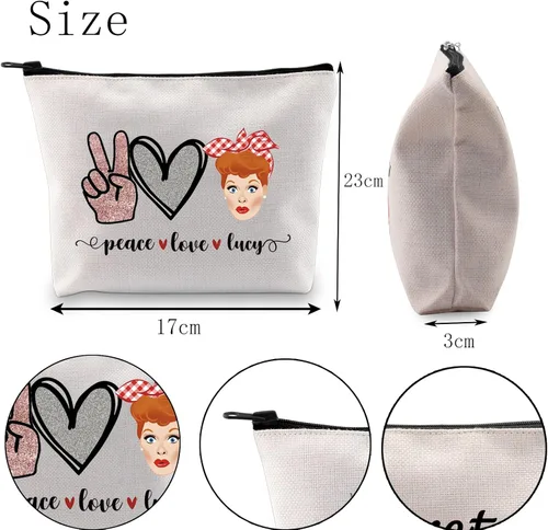 Miniatura 6 de POFULL Regalo inspirado en programas de televisión Lucy Fan Gift Peace Love Lucy Maquillaje Bolsa con cremallera para mujer