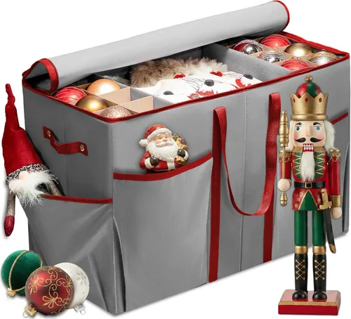 Miniatura 16 de ZOBER - Caja de almacenamiento para adornos navideños, con capacidad para 64 adornos, dos cremalleras, no tejido, a prueba de rasgaduras, 2-Verde
